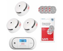 X-Sense Brandpreventieset - 3 Rookmelders en 1 Koolmonoxidemelder - 10 jaar batterij - Met magneet montage - Brandalarm en CO melder zonder boren