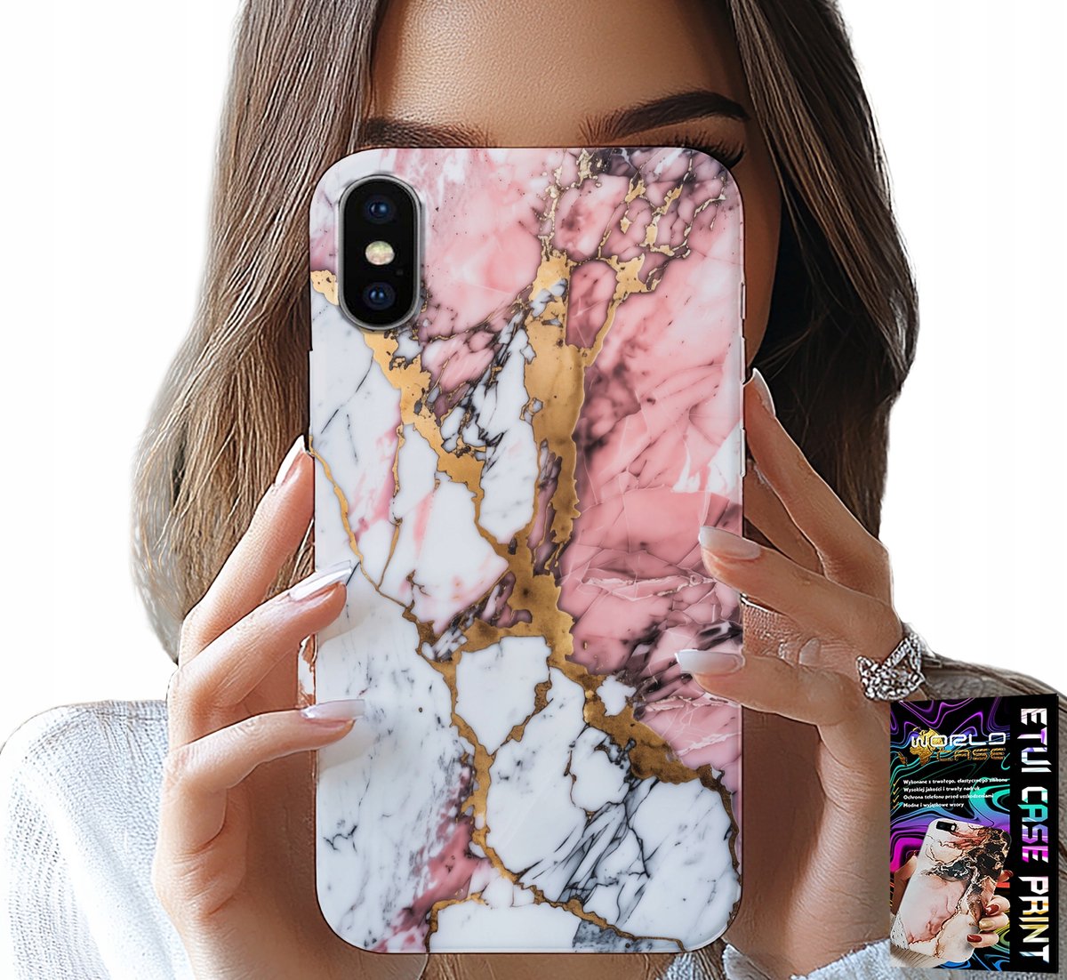 iPhone XS Max hoesje - Roze wit marmer, steenpatroon