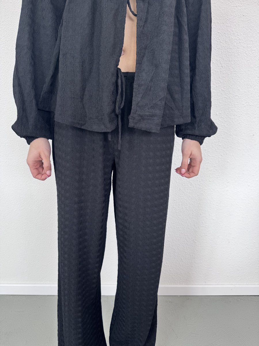 Gina Tricot Textured trousers met bijpassende top Zwart maat S