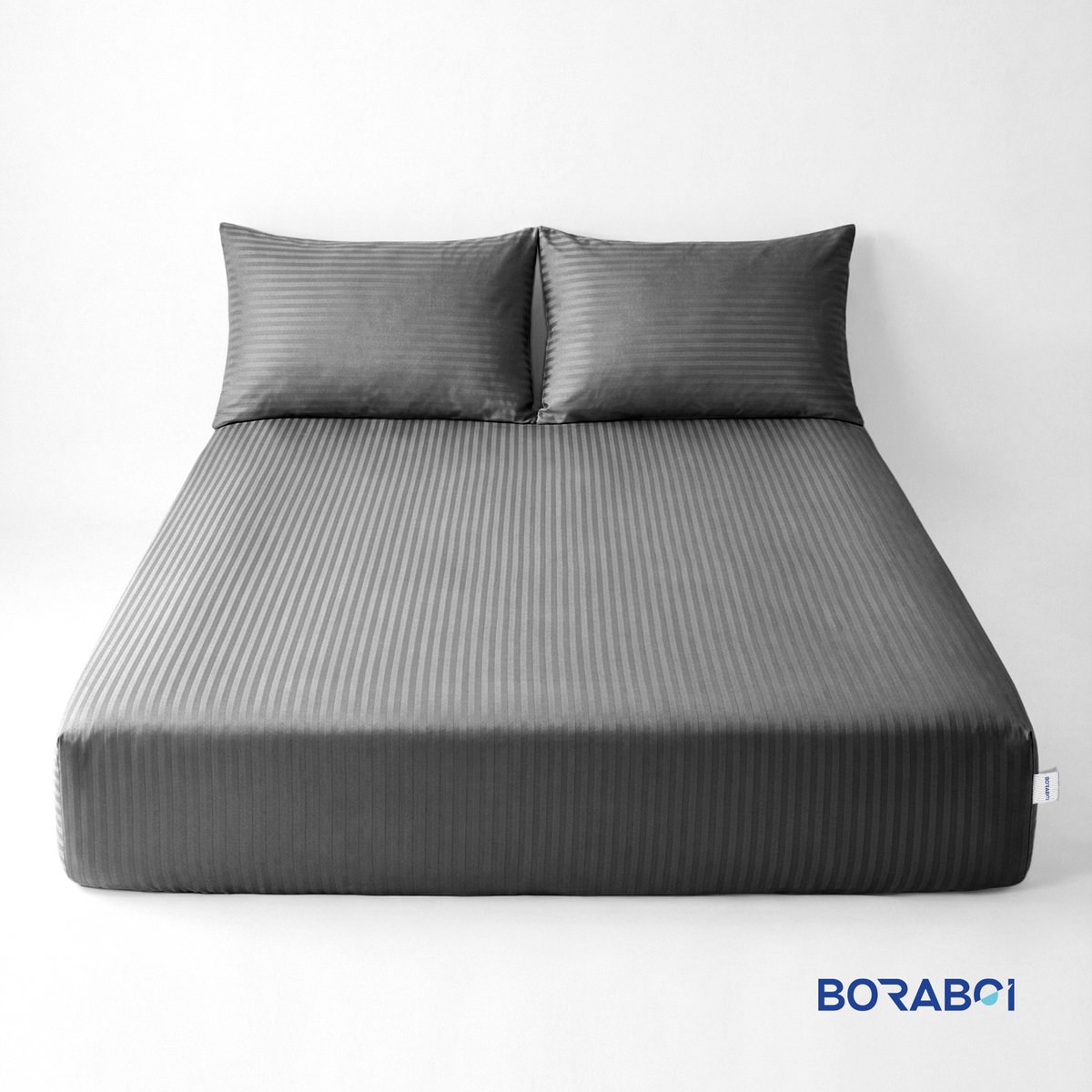 Boraboi® Luxe 3-delige Hoes Laken Set Katoen ,Satijnlook,Gestreept ,Antraciet 160 x 200 cm