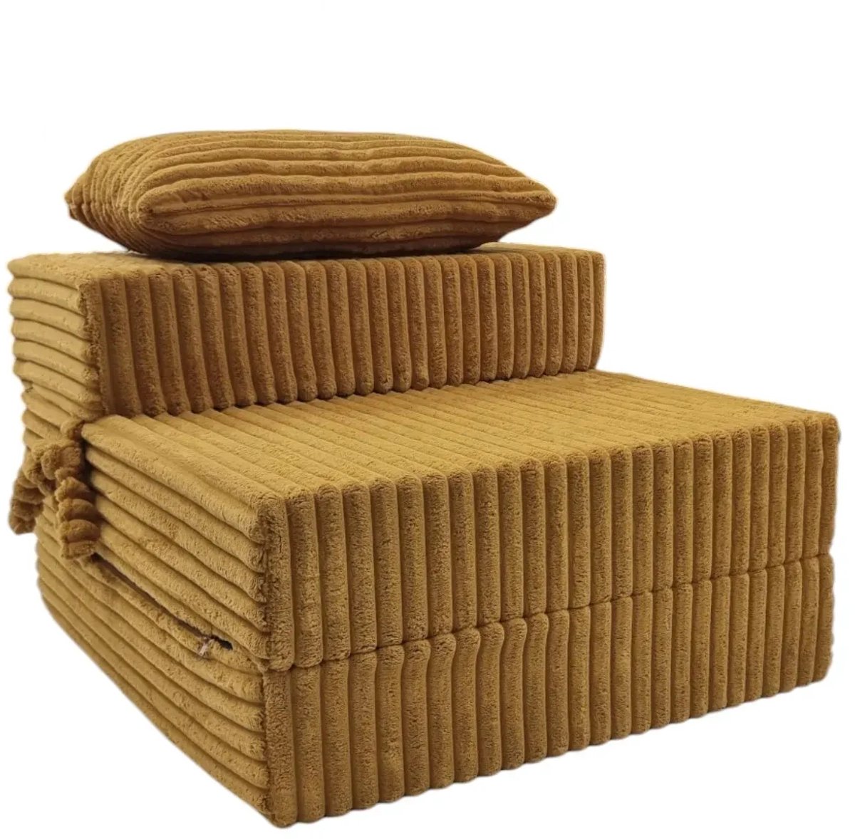 Opvouwbare Slaapstoel 2-in-1 200 x 70 x 15 cm – Corduroy Logeermatras en Vloermatras – Honinggeel