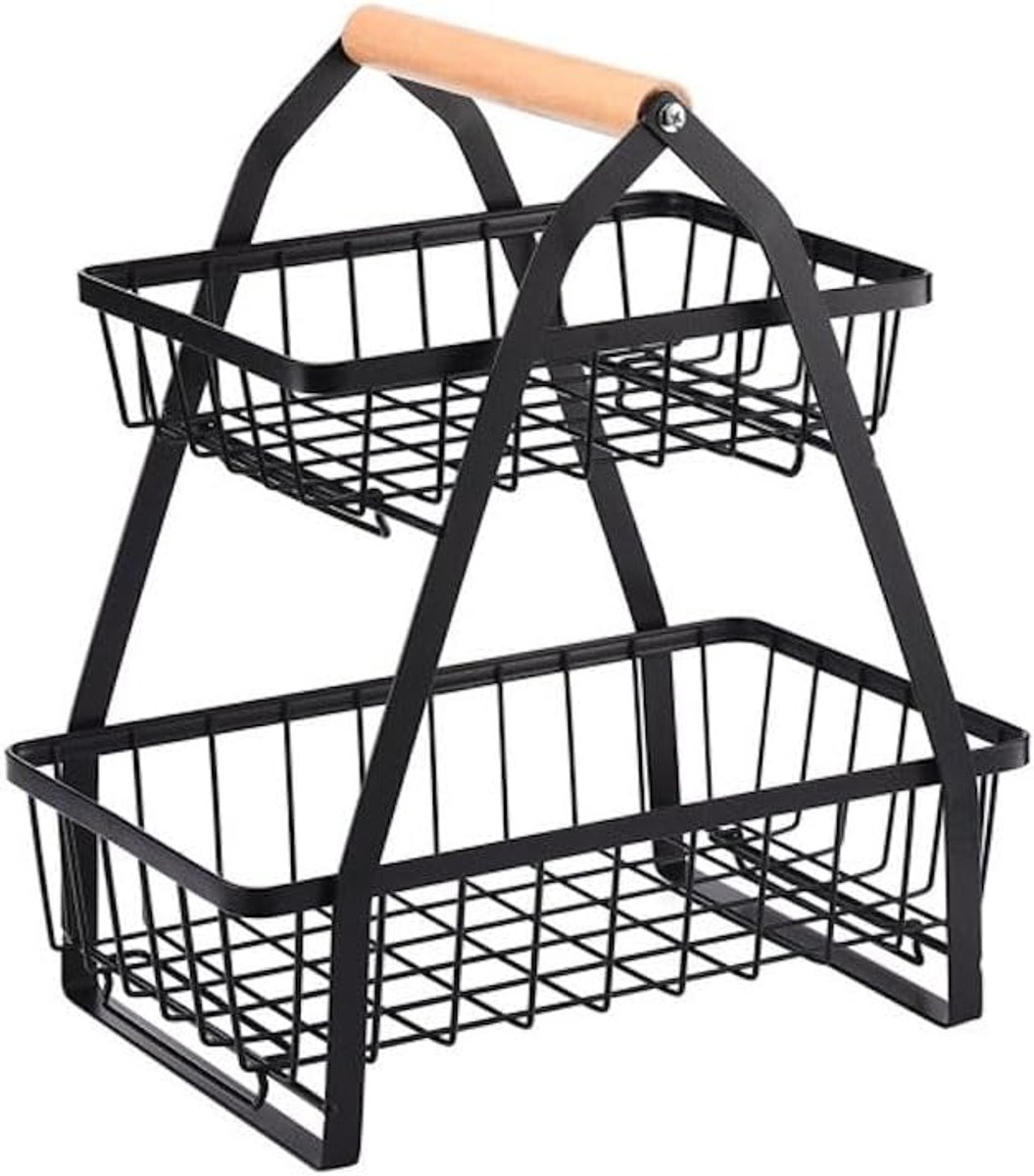 Fruit Etagere - Fruitschaal Mand - Keuken Decoratie - Open Structuur - 27x17x30 cm - Zwart