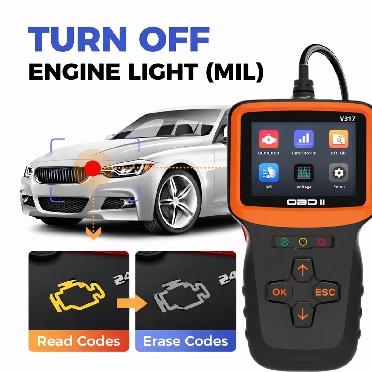 OBD2 Scanner met Nederlands Menu – Auto Diagnose Apparaat – Foutcodes Uitlezen en Wissen – Motorlampje Resetten – Kleurenscherm