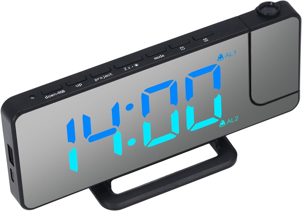 Digitale Wekker - Projectieklok - Wakker Worden - Verstelbare Helderheid - 74 Inch - Zwart