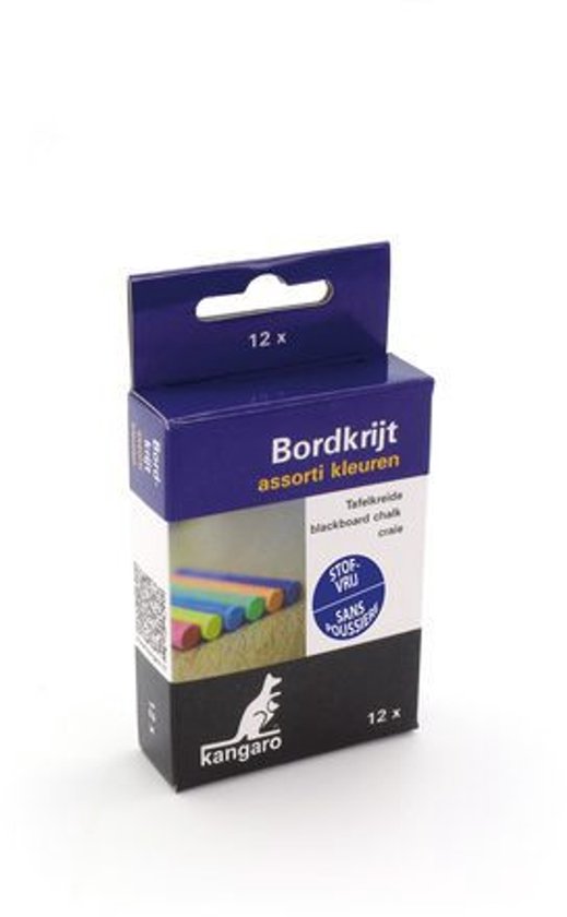 Doos Kangaro bordkrijt, 12 stuks, assorti kleuren. Stofvrij.