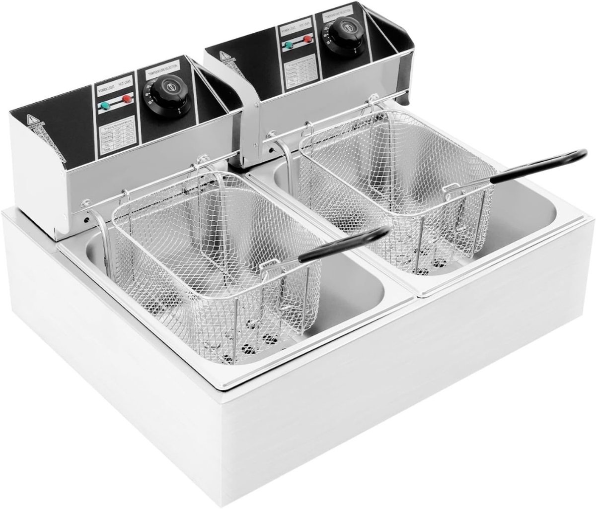 SAVI® Frituurpan dubbel - Frituurpan - Zilver - 55cmx 44cm x 30 cm; 8,4 kg