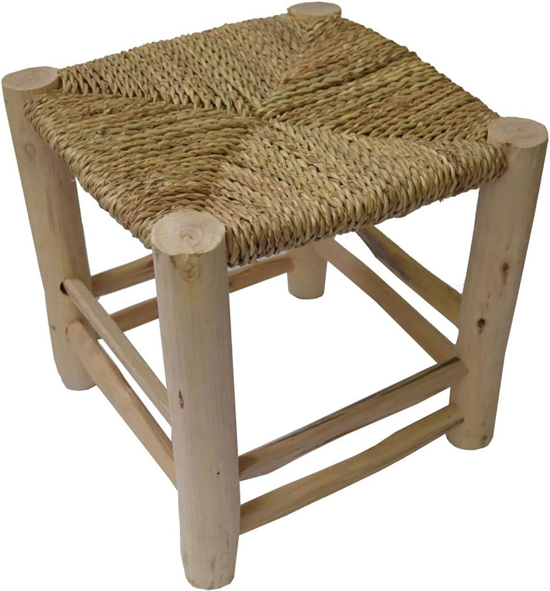 Houten Kruk - Voetenbank Palmblad - Extra Zitje - Handgemaakt Unicum - 30x30 cm - Natuurlijk