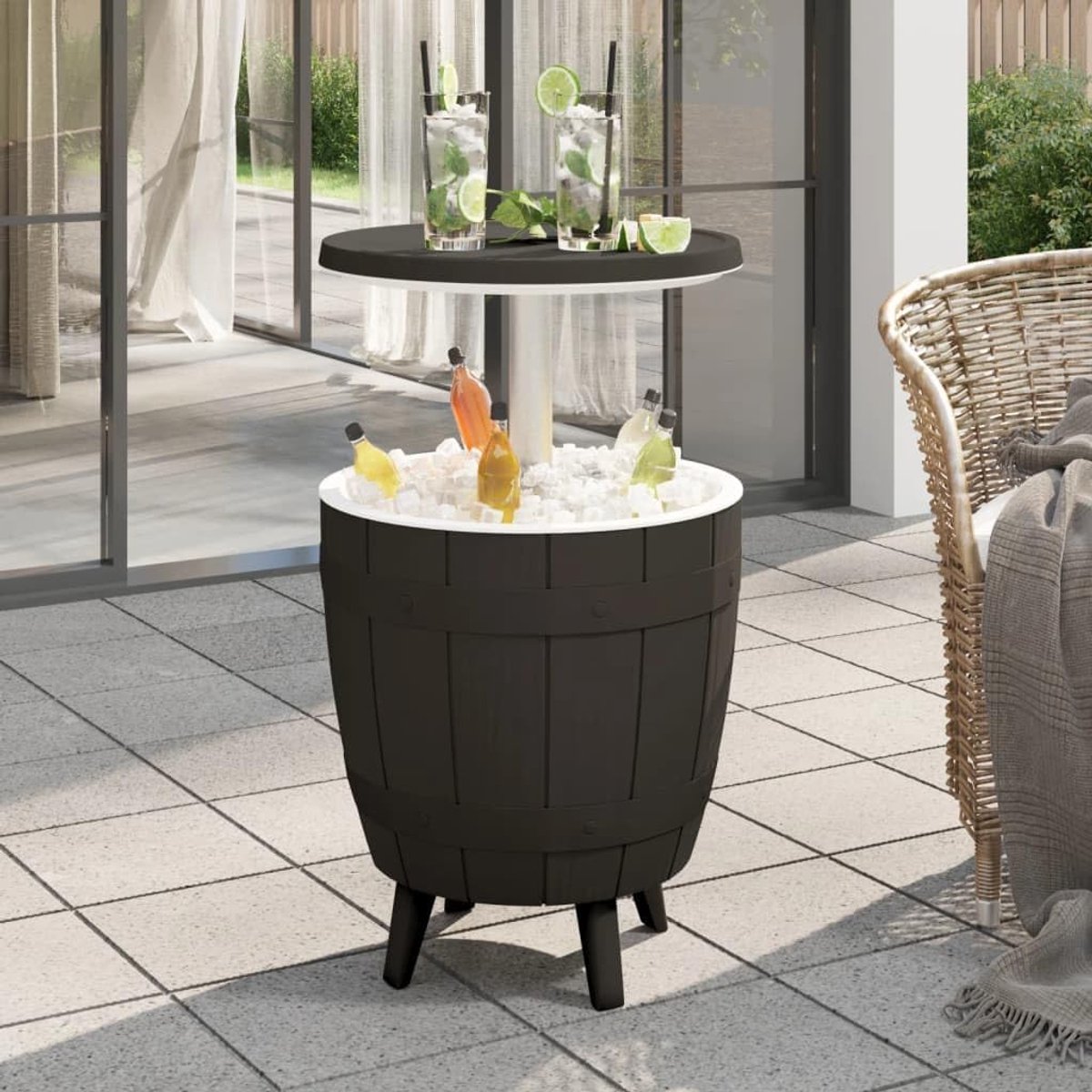 Koeltafel Tuin - Buitentafel Serveertafel - Feestjes Barbecue - Drie Functies - Zwart
