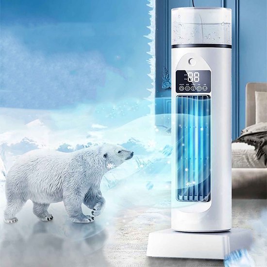 Bladloze torenventilator met bevochtiger, draagbaar, stil, 5 snelheden, timer, USB, kleine luchtkoeler voor kantoor en slaapkamer