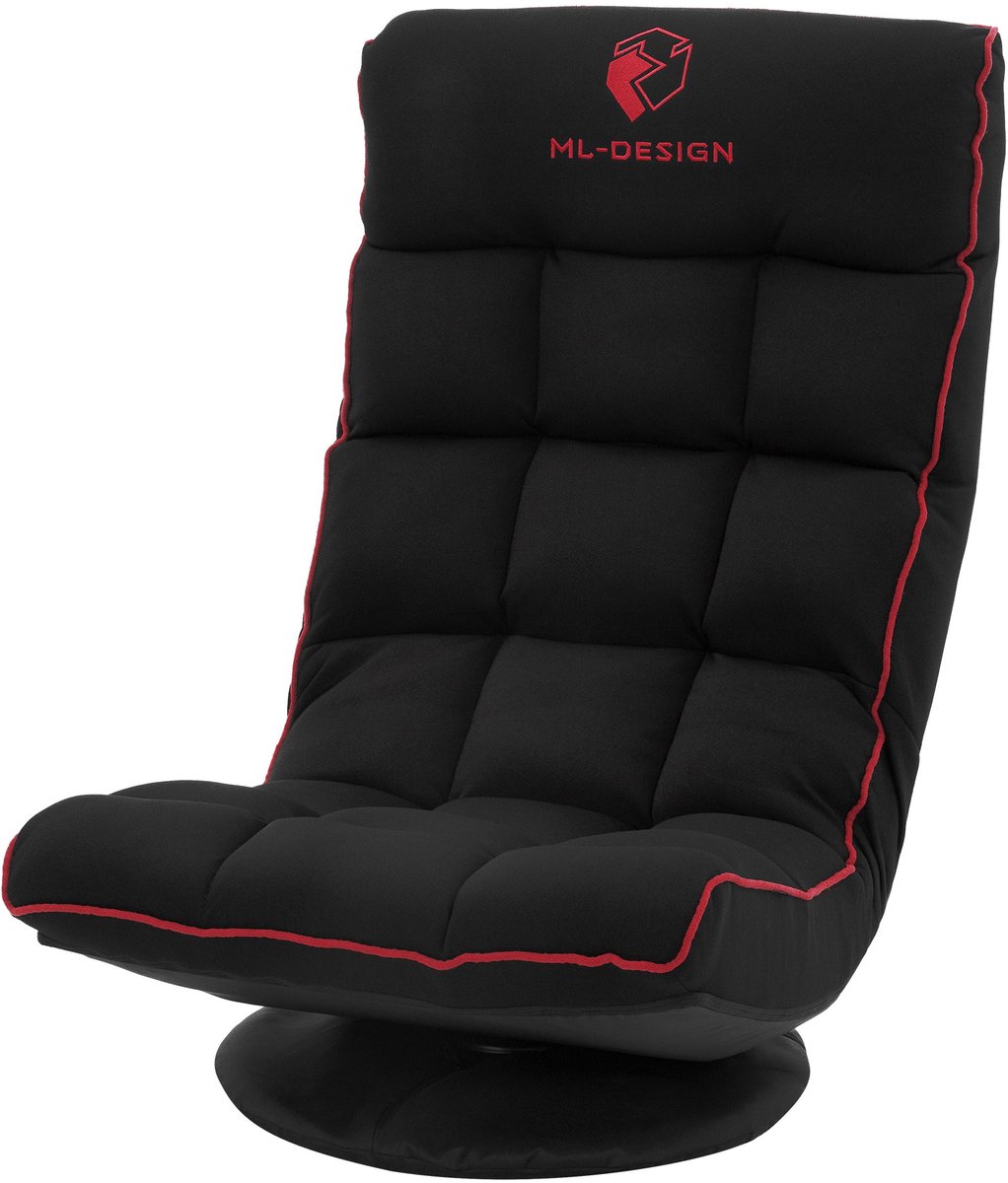 ml-design gaming vloerstoel ergonomische stoel 360° draaibaar verstelbaar opklapbaar met hoofdsteun gestoffeerd lounge relax vloerbank zwart-rood voor gamers thuis pc console setup leesfauteuil meditatiestoel televisiefauteuil lazy sofa