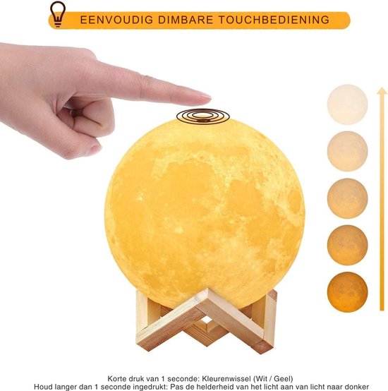 SNJY® Maanlamp - Maan Lamp - Maanlampje - 3D Lamp - 16 Kleuren - Wit van Merkloos — afbeelding 3