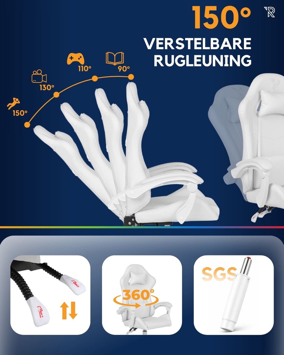 Ranqer Apollo Gamingstoel Wit Verstelbaar Comfort - afbeelding 3