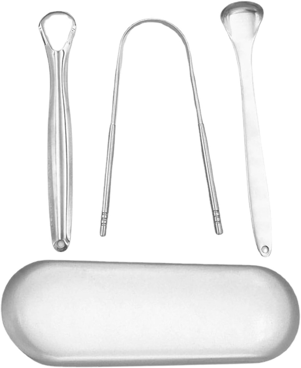 Tongreiniger Set - Mondverzorging Hulpmiddel - Frisse Adem - Draagbaar en Compleet - 17.8 x 6 cm