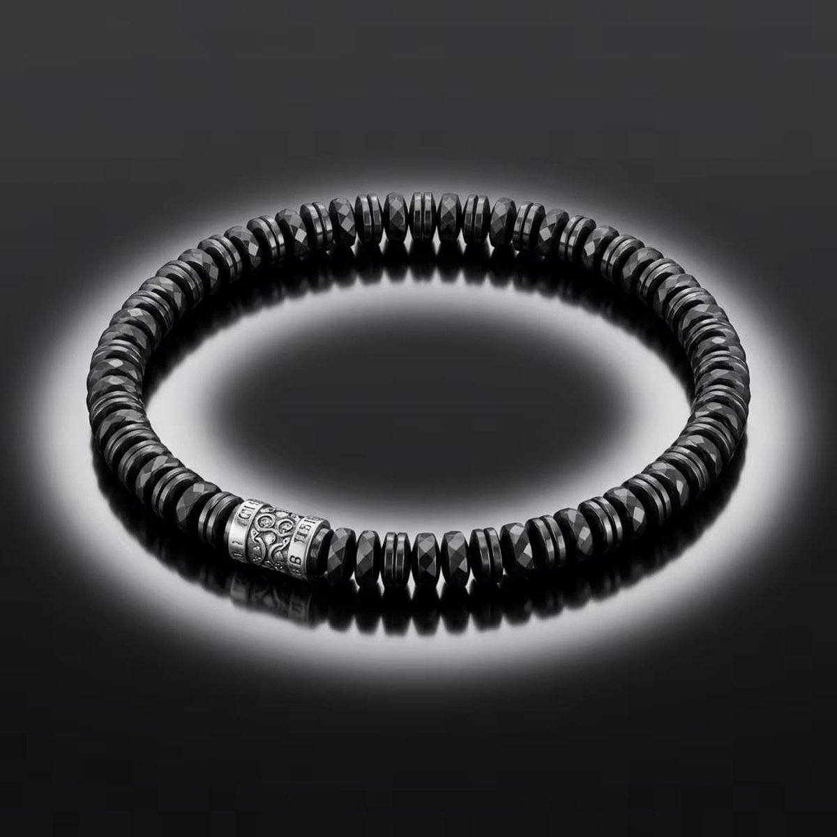 Onyx Black Heishi Armband - 925 Sterling Zilver - 21cm - Unisex - Stoer & Elegant