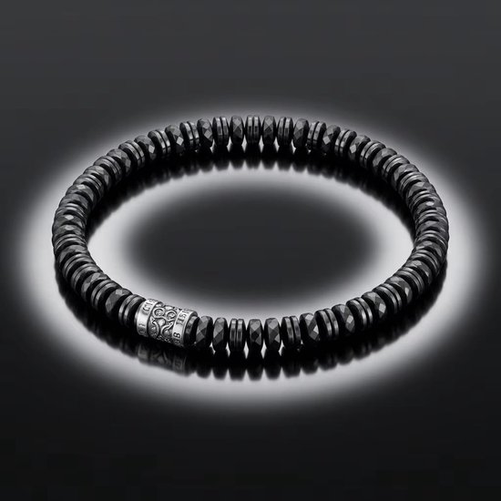 Onyx Black Heishi Armband - 925 Sterling Zilver - 21cm - Unisex - Stoer ...