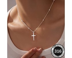 VANDAAG VERZONDEN - Ketting Kruis - Cor Sinho® - Kruis 3cm - Christelijk - Zilver Staal Diamant - Hanger - Sieraad - Religieus Cadeau Unisex