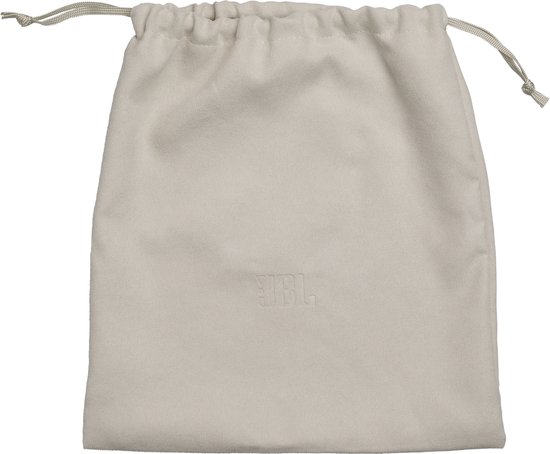 Beige suède draagtas met trekkoordsluiting en subtiel JBL logo.
