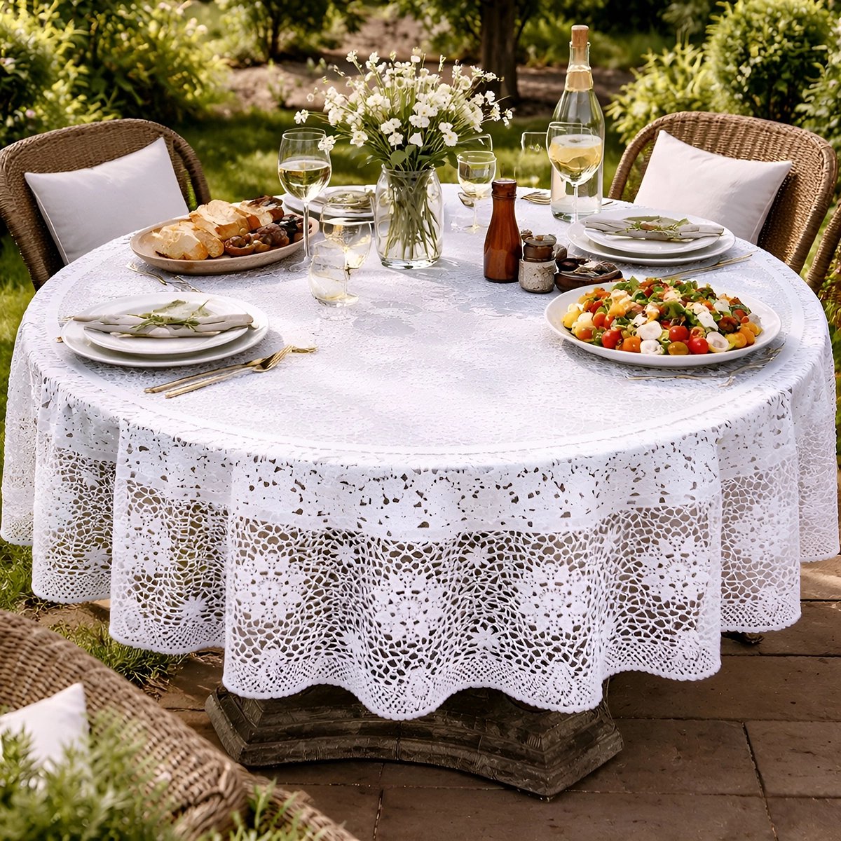 Lavandoux - Crochet Rond Tafelkleed - Vinyl - Wit - Ø 150 cm