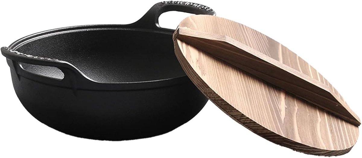 Koolstofstalen Wok - Roerbakpan Gietijzer - Snel Koken - Natuurlijke Antiaanbaklaag - 36 cm Diameter - Zwart
