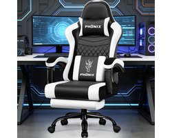 Fukstern Gaming Stoel-Ergonomische gamestoel-155°Verstelbare Rugleunin gaming chair-Inklapbare voetsteun-Geïntegreerde armleuningen-Max. Draagvermogen 150 kg – Wit