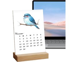 Vogelkalender 2026 - Aquarel Kunst - Bureau Planning - Met Houten Standaard - 19.99 x 16 cm