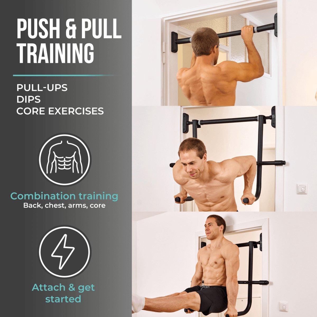 PULLUP & DIP Pro - Dip Module Uitbreiding - Voor Deur-Pull-up Stangen - 4-voudig Verstelbare Breedte - 38mm Gripdiameter thumbnail 3