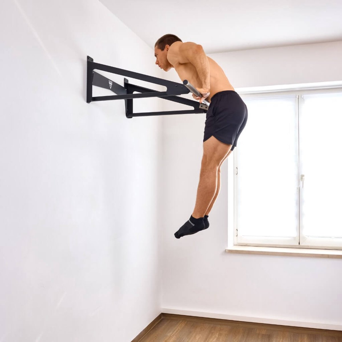 PULLUP & DIP Stainless Steel - Muscle-Up Optrekstang - Extra Muurafstand (80 cm) - Gezandstraald RVS - Belastbaar tot 250 kg thumbnail 3