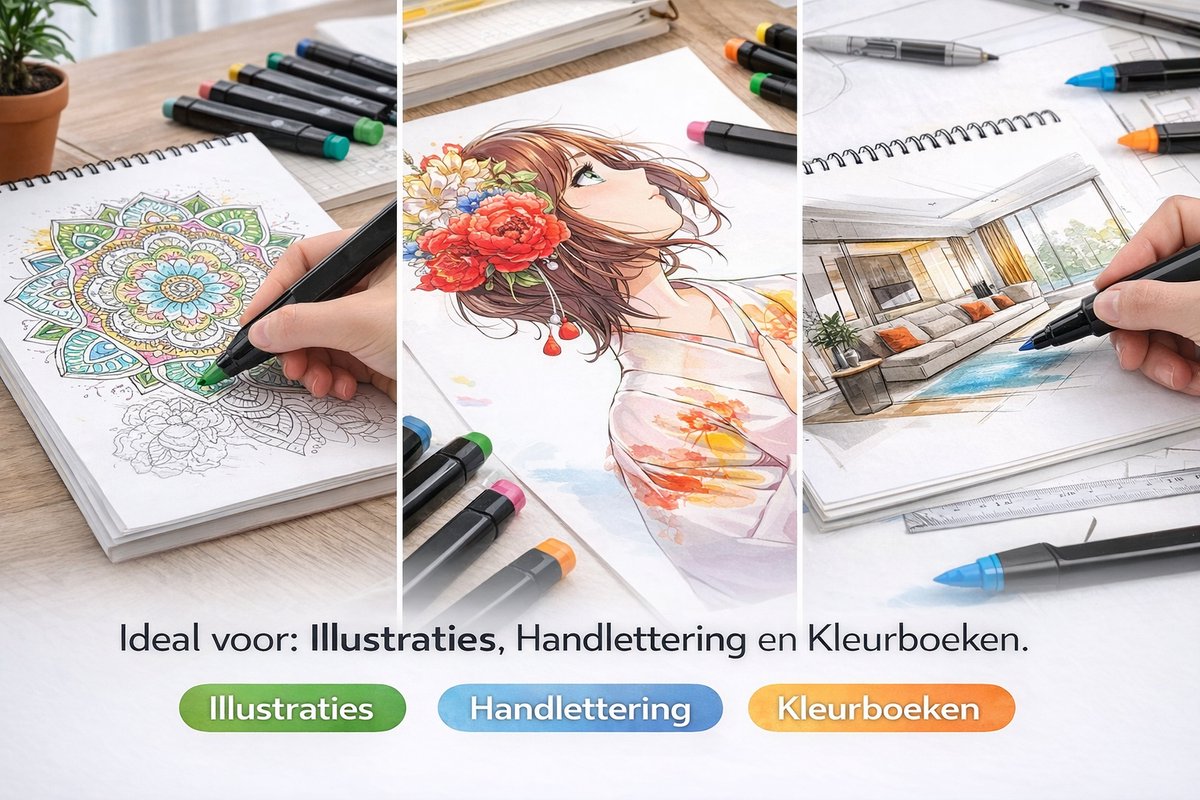 Twinmarkers 204 Stuks - Stift - Professionele Alcohol Stiften Set - Dubbelzijdige Markers voor Tekenen & Manga - Kleuren voor kinderen en volwassenen - Markeerstiften - Tekenset — afbeelding 6