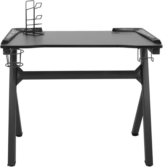 Gaming bureau - Werkplek bureau - Intensief gamen - Geïntegreerde LED verlichting - 90 x 60 x 75 cm - Zwart — afbeelding 4