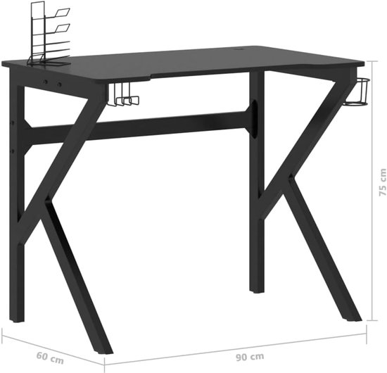 Gaming Bureau - Werkstation Bureau - Thuiswerken Gaming - Met Hoofdtelefoonhouder - 90x60x75 cm - Zwart van Merkloos — afbeelding 4