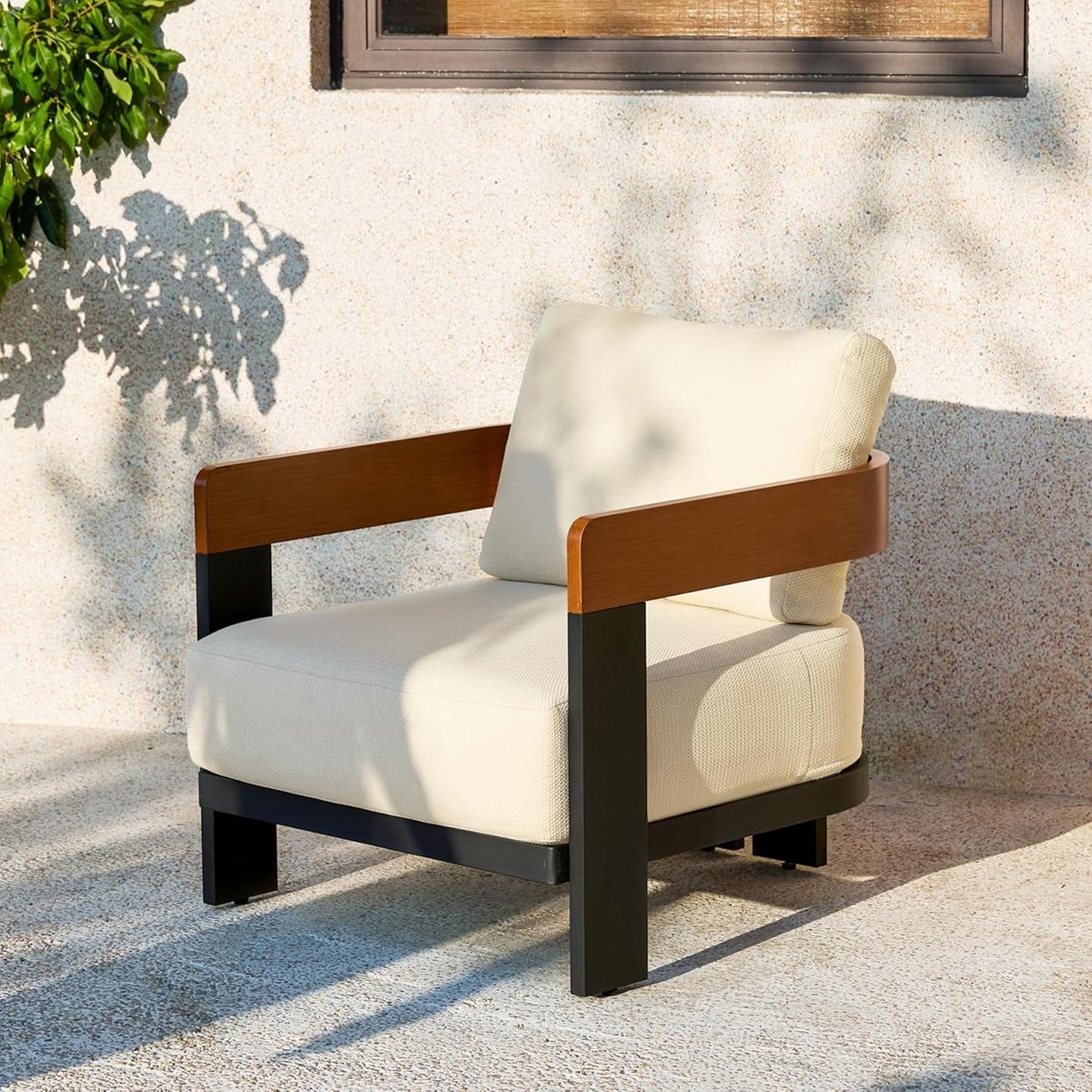 LITTLE TREE - Tuinbank Metaal - 76x79x63 cm - Wasbare kussens - Voor balkon en tuin - witbruin