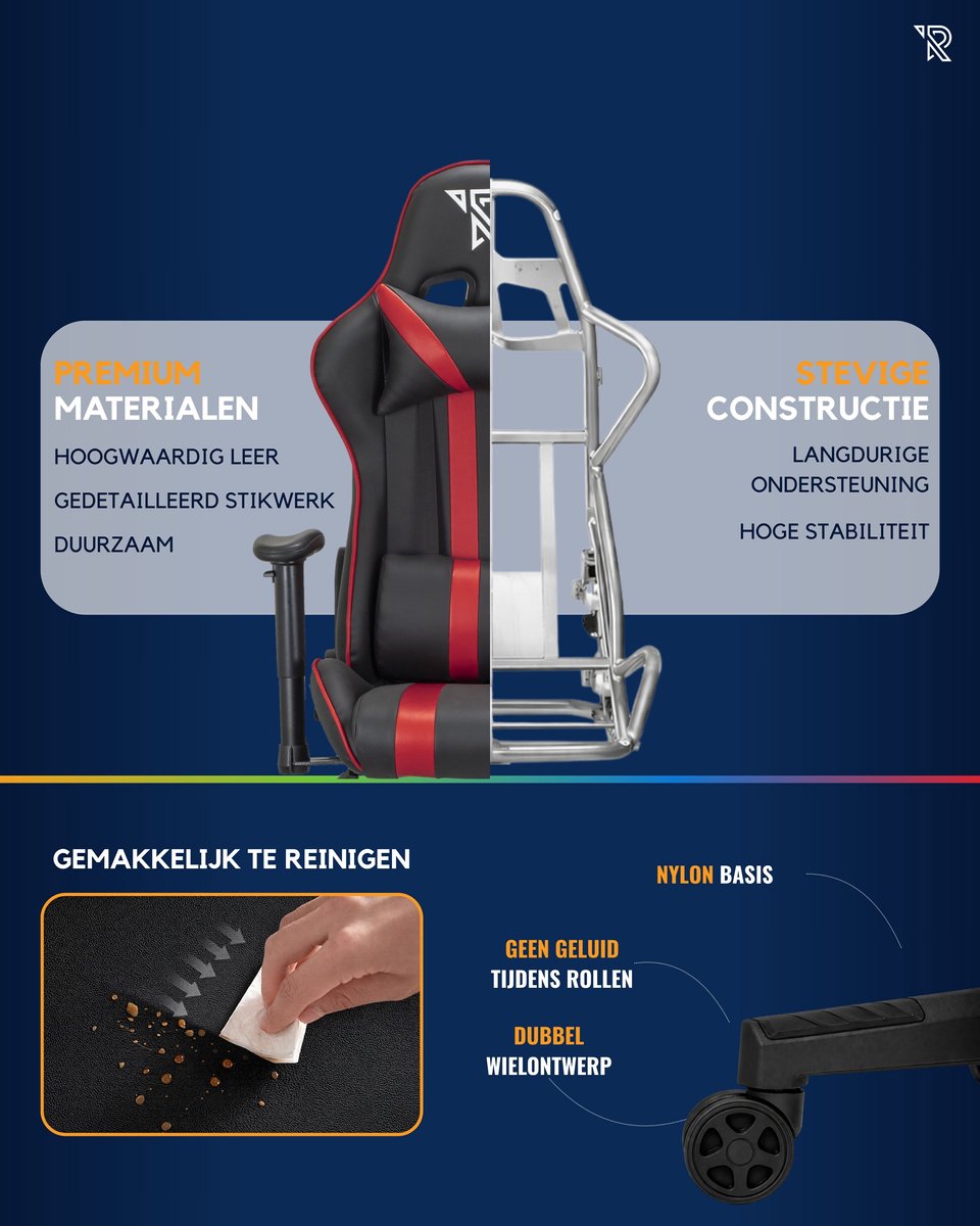 Ranqer Felix Gamestoel Ergonomisch Zwart/Rood - afbeelding 2