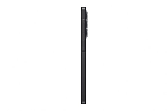 Zijaanzicht van een zwarte Samsung smartphone.