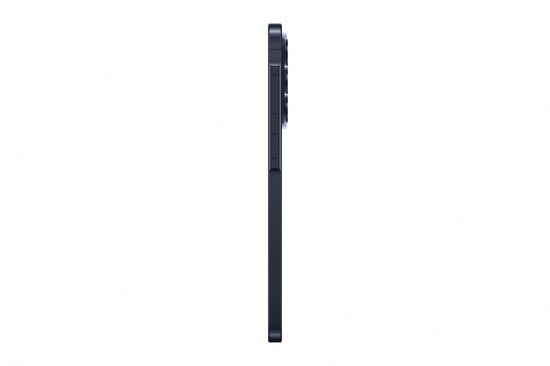 Zijkant van de navy blauwe Samsung Galaxy A57 5G smartphone.