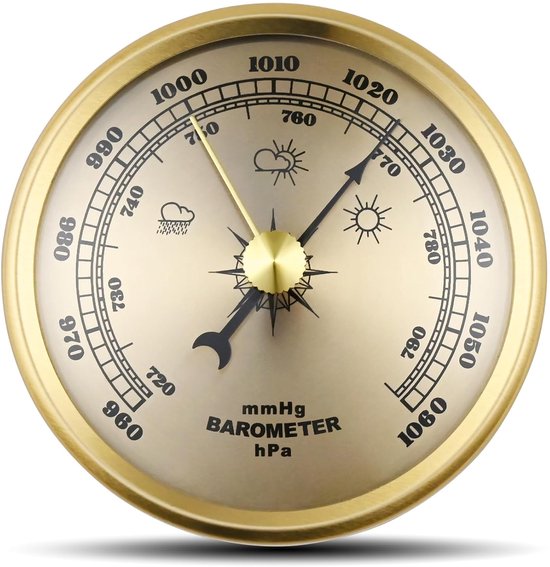Draadloze barometer met hoge precisie voor binnen, buiten en vissen - 70 mm / 2,76 inch wijzer, weerstation, wandgemonteerde barometer zonder batterij voor terras, tuin en camping