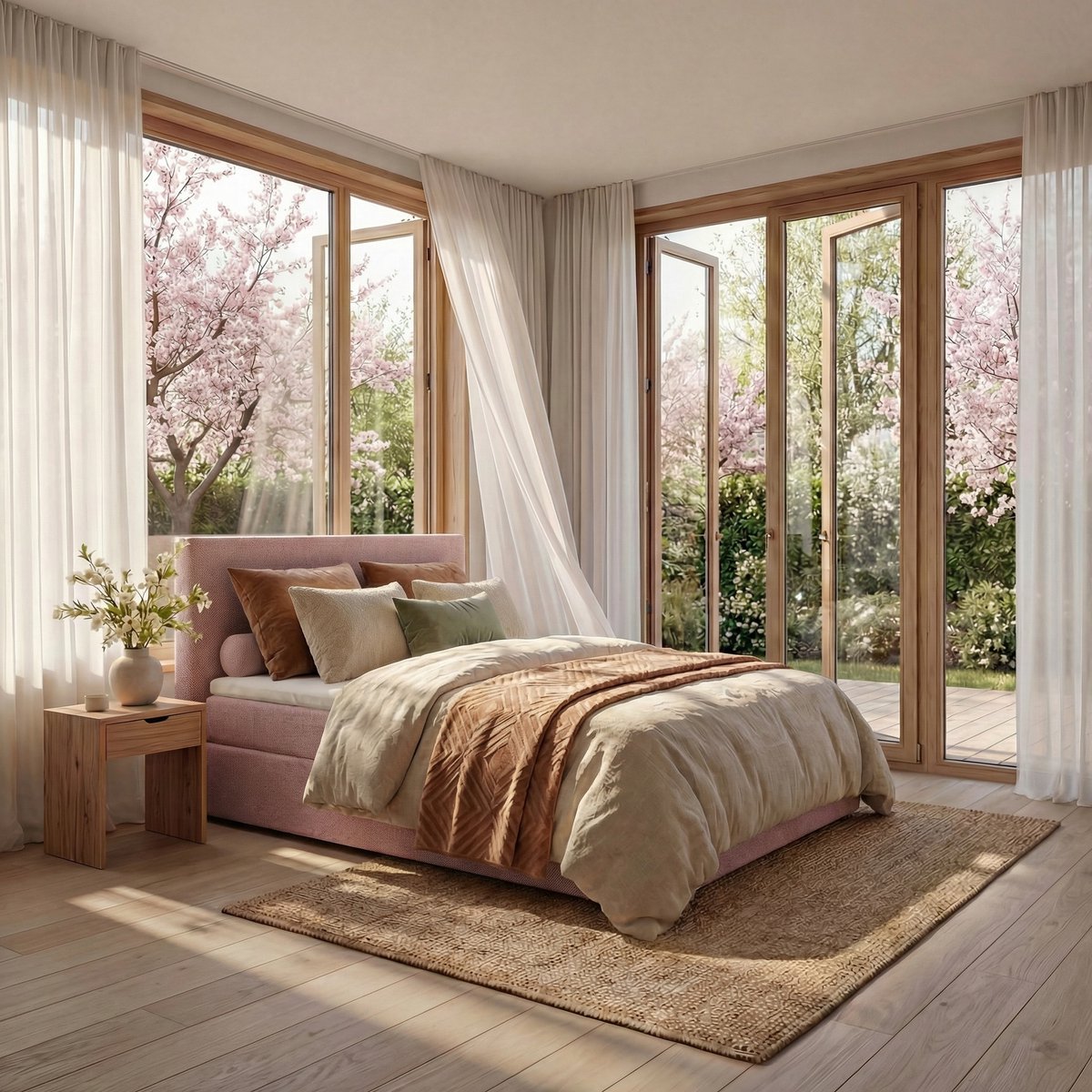 Mörgenn Boxspring Lounge - Pocketvering - Luxe Topper - Roze - 120x210 cm - Inclusief Dekbed en Kussens