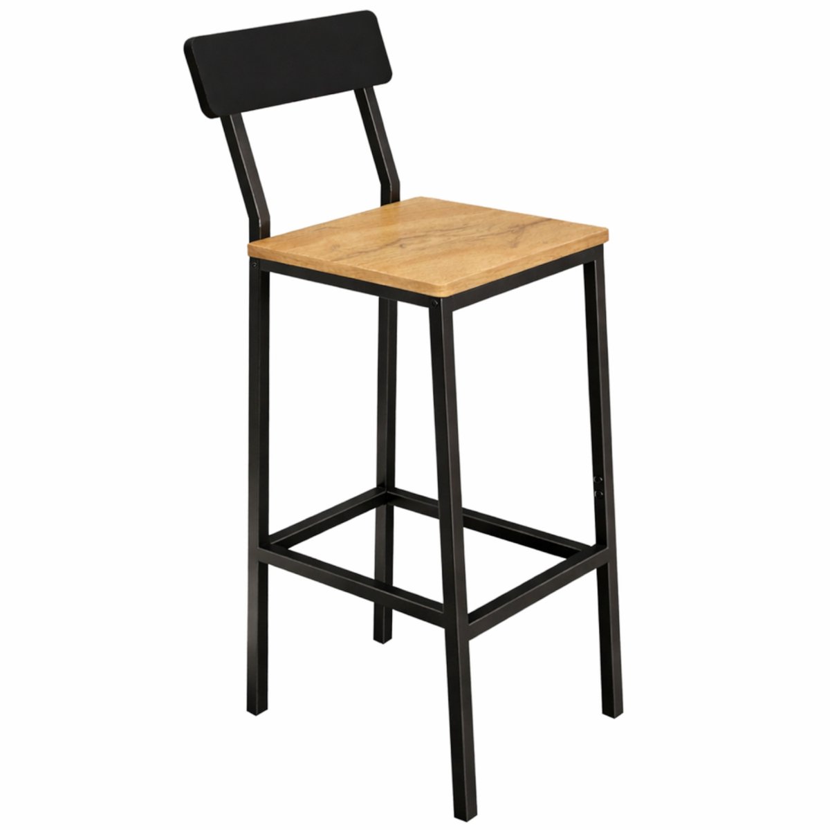 BEGRYF Barkruk - met Rugleuning – Industrieel - Eiken Look - Zwart Metaal - 30x40x90 cm