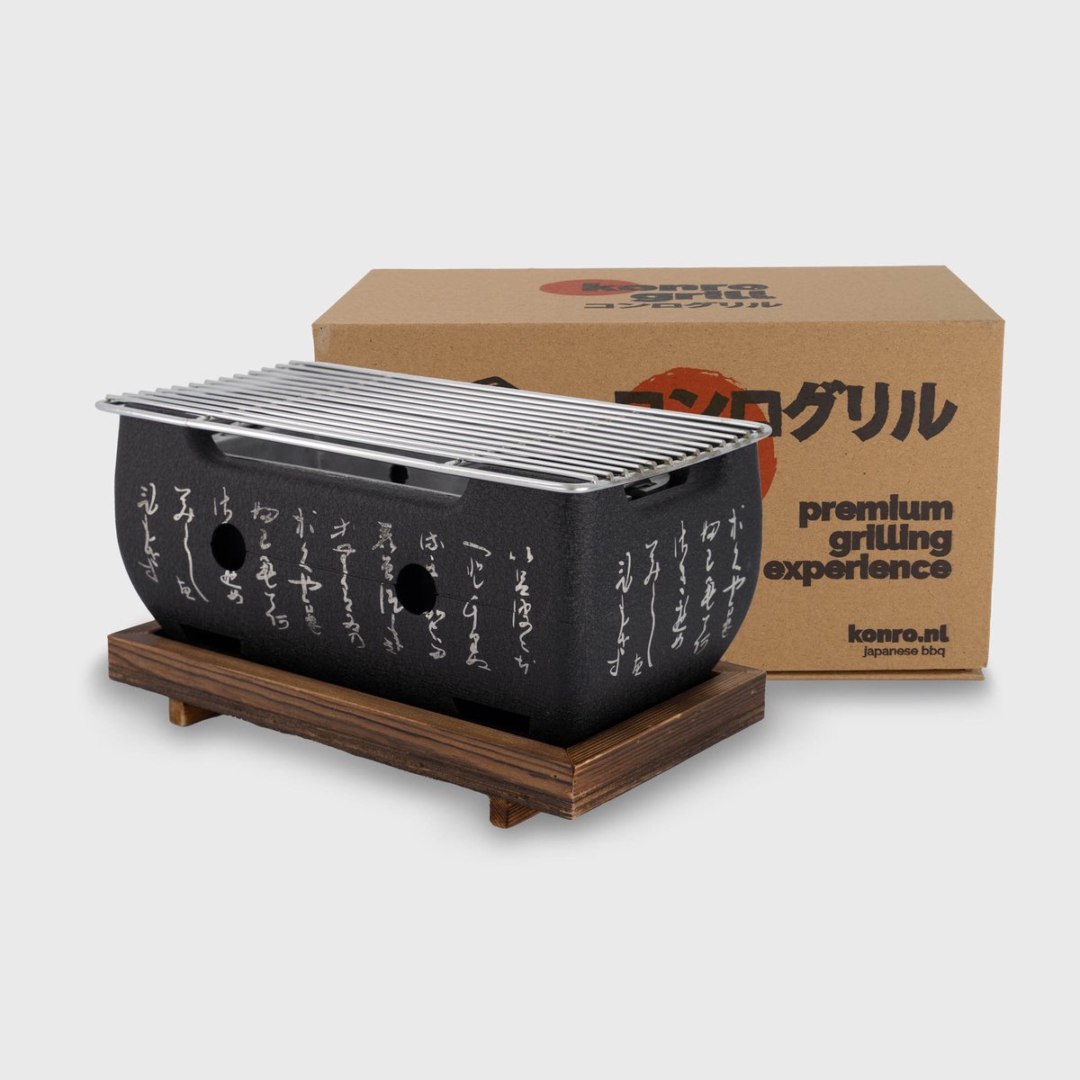 Konro Grill Medium + Recht Houten Onderstel 24×12.5×11.5cm GY-RH001 1/4