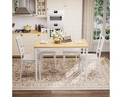 BLACKCOLORS Eetkamer- en bartafelset met 4 eetkamerstoelen, keukentafel met stoelen, industriële ontbijttafel voor de keuken, woonkamer en feestzaal, natuurlijke kleur en wit, 110 x 60 x 76,5 cm