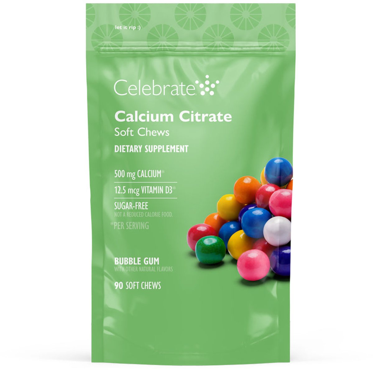 Celebrate Vitamins calcium citraat 500 mg – met vitamine D3 – 90 zachte kauwtabletten - Bubble Gum