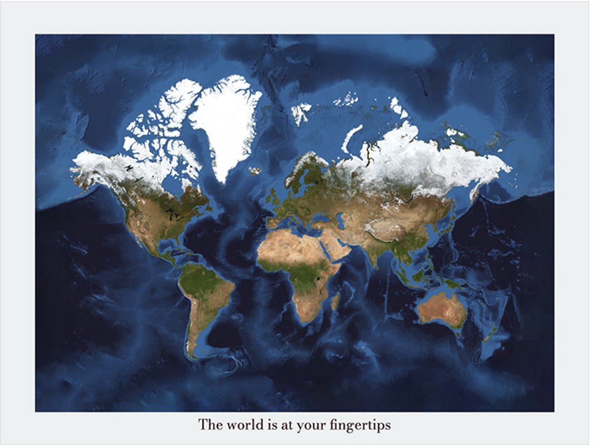 Wereldkaart 40x30 cm - Aluminium - Voelbaar 3D Reliëf - Lichtgrijs - World map - World at your Fingertips - Vintage - Retro - Muurdecoratie - Wanddecoratie