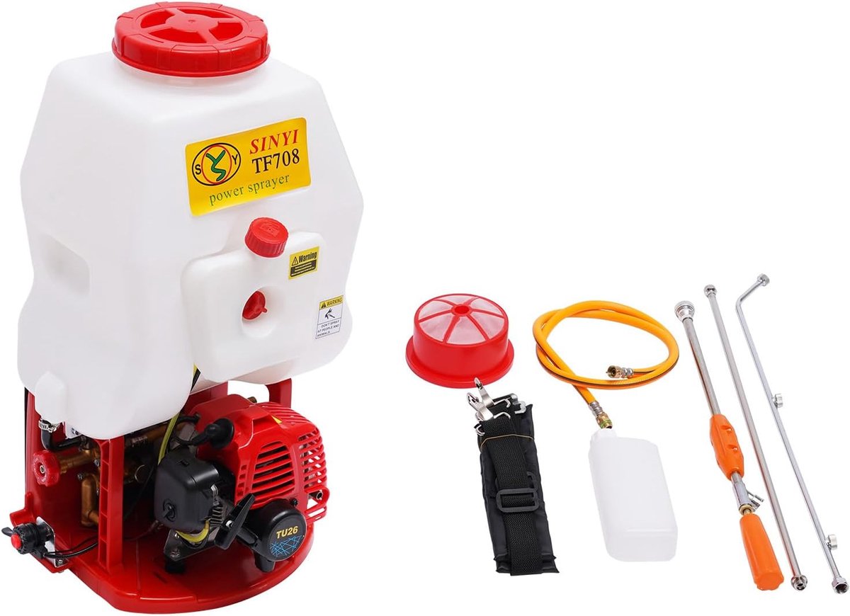 Rugspuit - Motorsproeier Drukspuit - Onkruid Bestrijden - 25.4cc Benzinemotor - 20 Liter Tank - Rood Wit