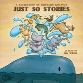Boekcover met cartooneske dieren die uit een walvis springen, met de tekst 'A Collection of Rudyard Kipling's Just So Stories'.