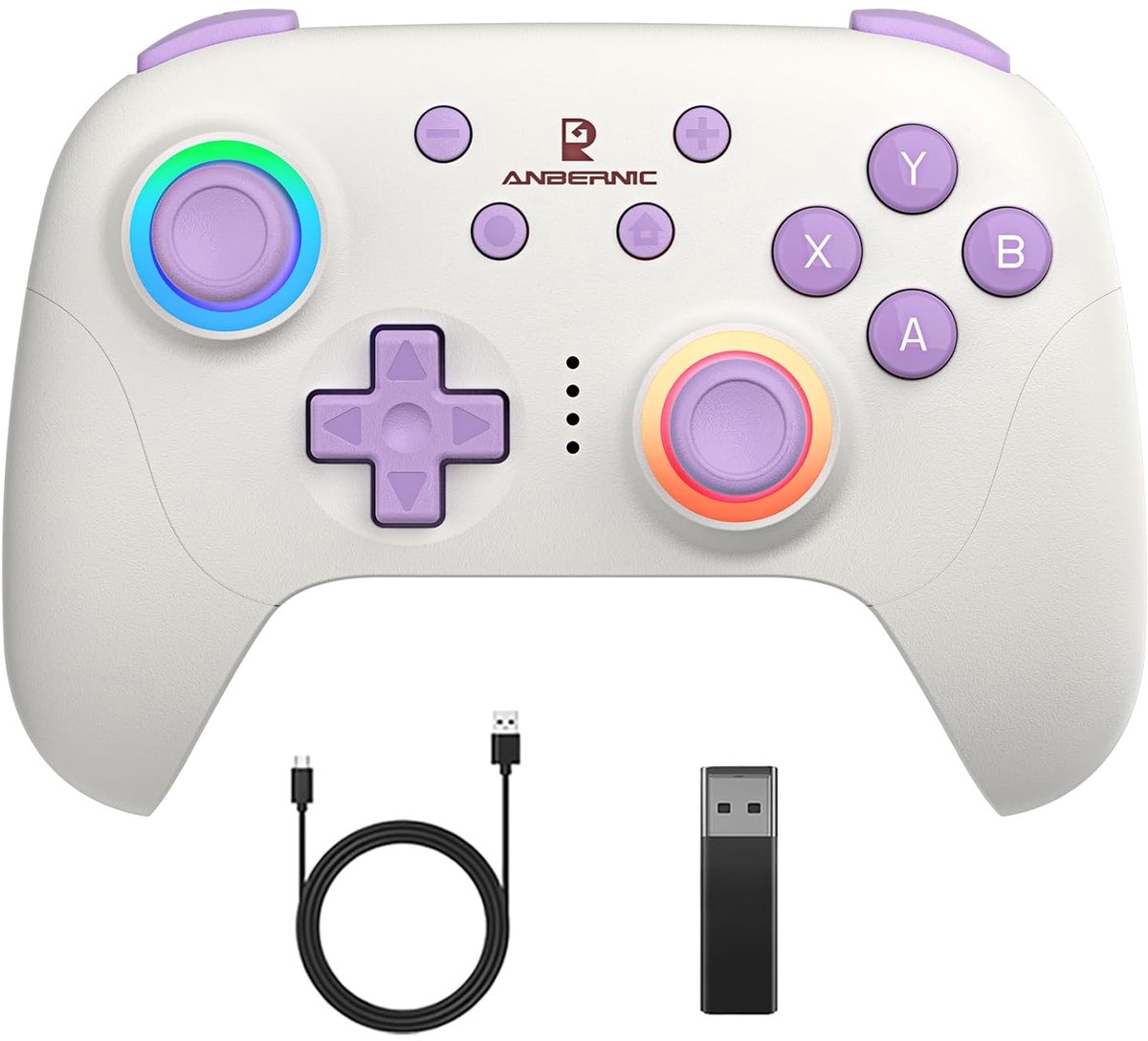 Anbernic RG P01 - Draadloze Game Controller - Bluetooth & 2.4GHz - Hall Effect Joysticks - RGB Verlichting - Oplaadbare Batterij - Multi-Platform Compatibel - Ergonomisch Design - Wit