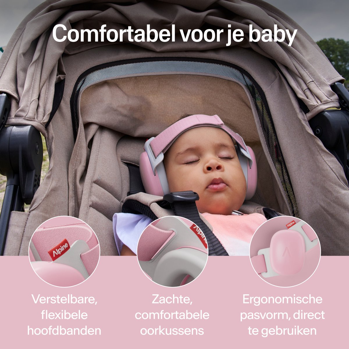 Alpine Muffy Baby Comfort (12-48 Maanden) - CE & ANSI Gecertificeerde Koptelefoon Baby - Verstelbare Gehoorbescherming Baby en Kinderen - Unieke Hoofdband voor Veilige & Comfortabele Pasvorm - 24 dB Demping - Roze – foto 3