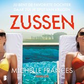 Twee vrouwen in bikini's liggen op ligstoelen naast een zwembad. Titel: Zussen, Michelle Frances, Thriller.