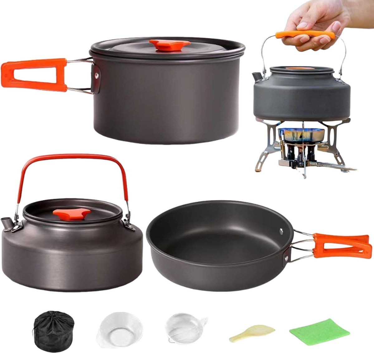 Draagbare Pannenset - Kampeer Kookset - Buiten Koken - Anti-aanbaklaag Stapelbaar - 790 Gram