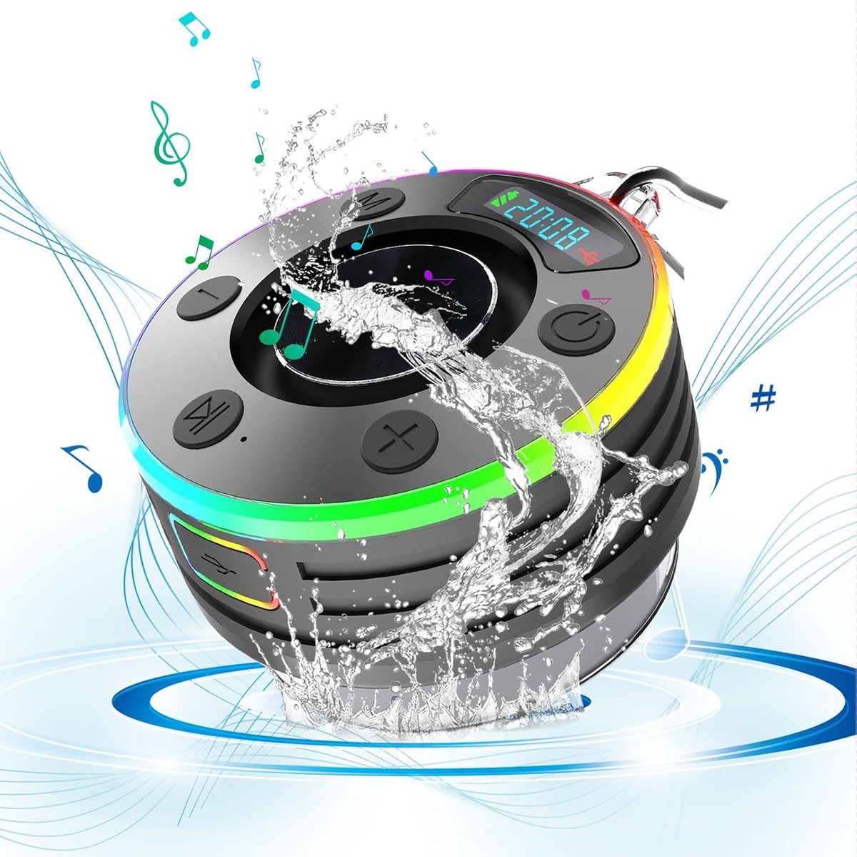 Draadloze Douche Speaker - Waterdichte Luidspreker - Muziek en Bellen - RGB Verlichting - 9 x 5 x 9 cm