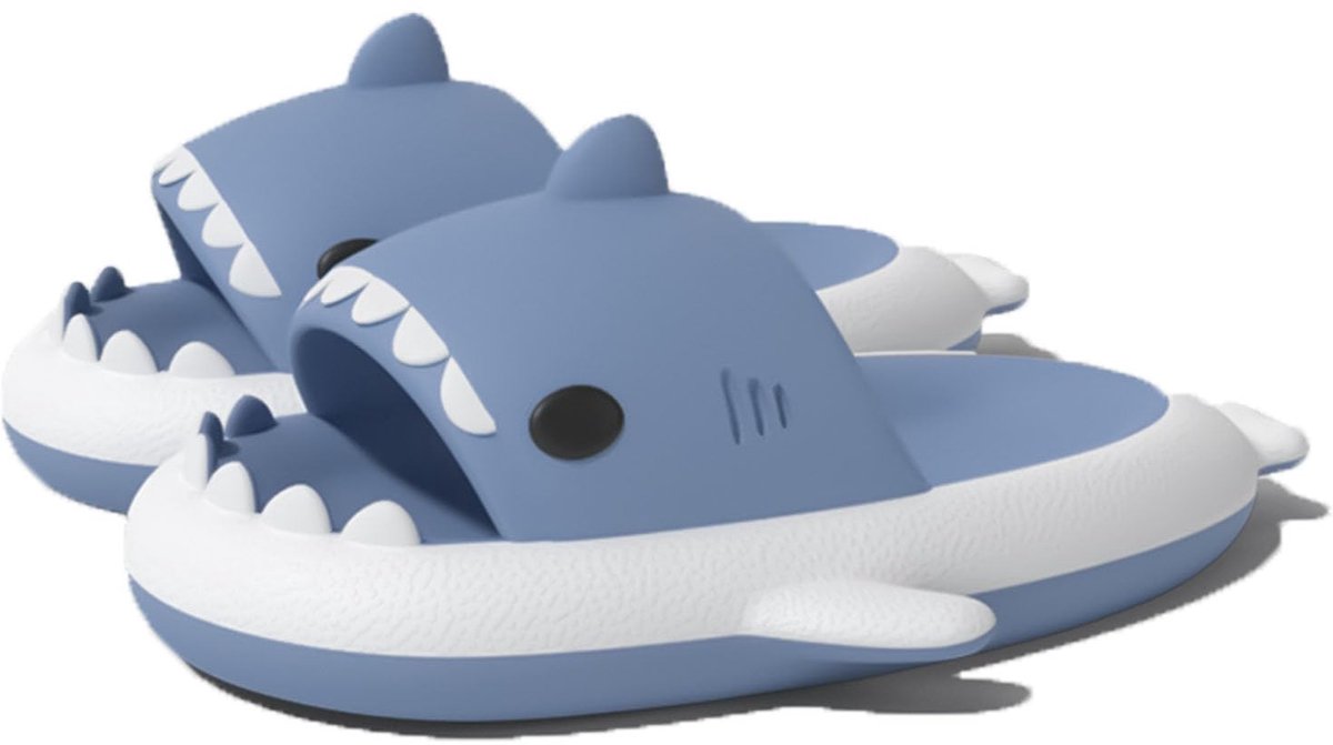 Geweo Slippers Dames - Slippers Heren - Badslippers - Shark Slides - Haai Slippers - Antislip Platform - Blauw & Wit - Maat 37/38