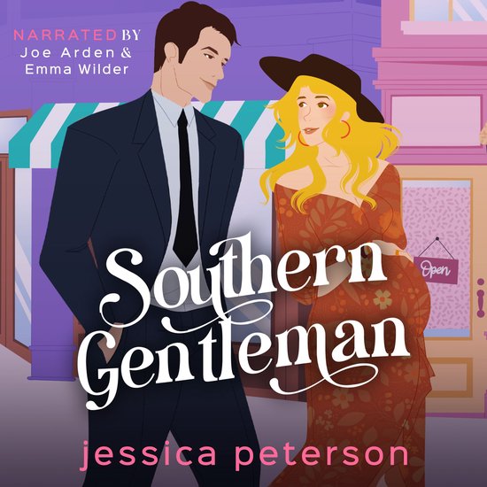 Boekomslag van 'Southern Gentleman' door Jessica Peterson, met een man in pak en een vrouw in jurk met hoed.